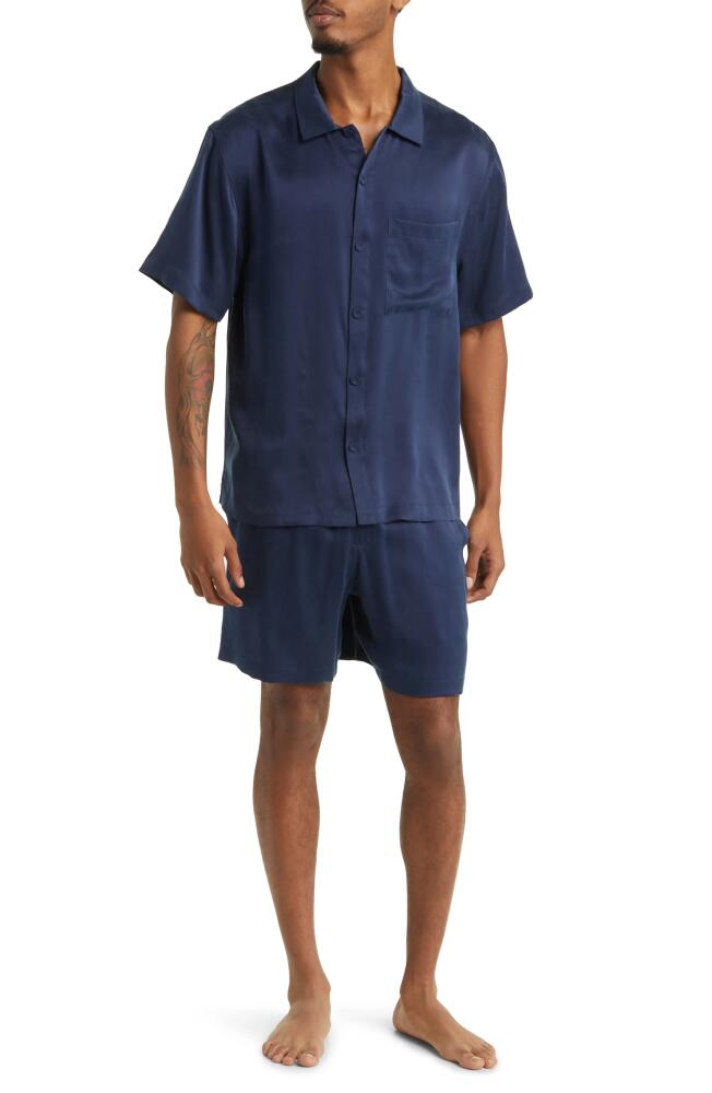 Lunya Washable Silk Button-Up Short Pajamas in Deep Blue Cover