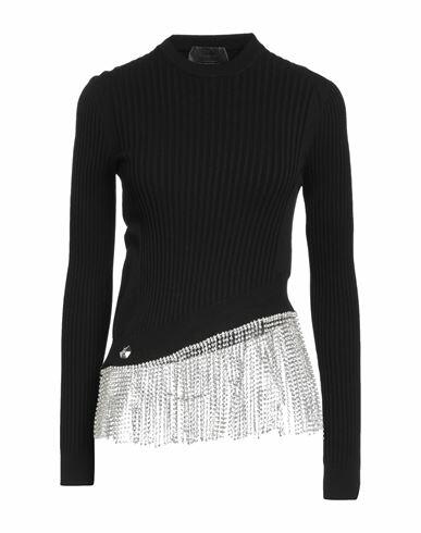 Philipp Plein Woman Sweater Black Viscose, Polyester, Brass, Glass Cover