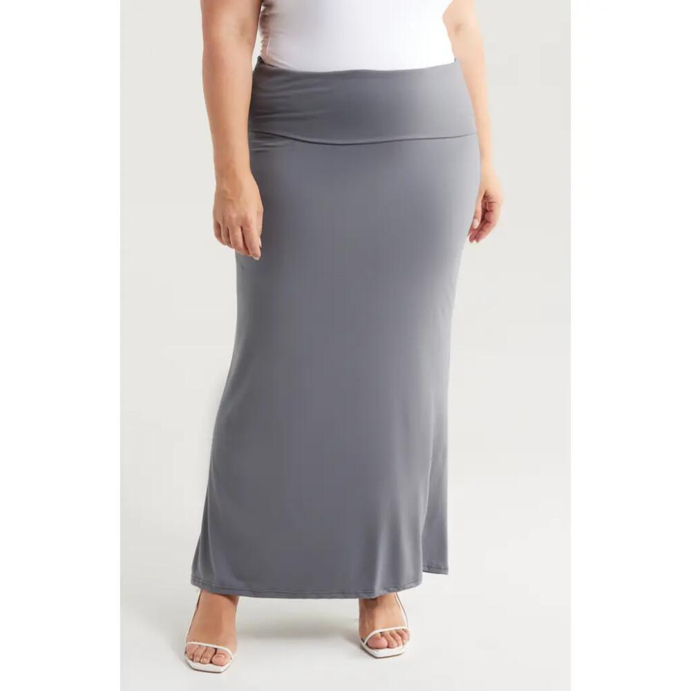 24seven Comfort Apparel Comfortable Foldover Skirt in Charcoal Cover