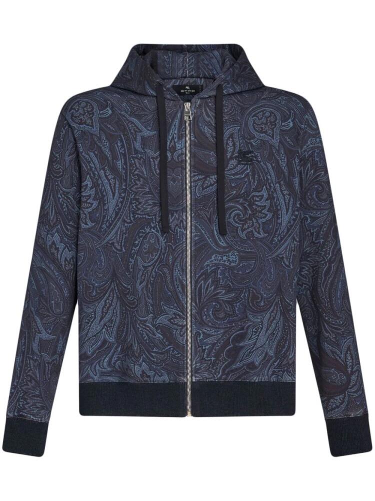 ETRO paisley-print zip-up cotton hoodie - Blue Cover