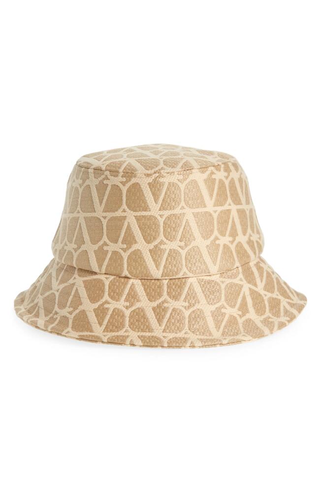 Valentino Garavani VLOGO Toile Iconographe Raffia Bucket Hat in Y7G Rafia/Avorio Cover