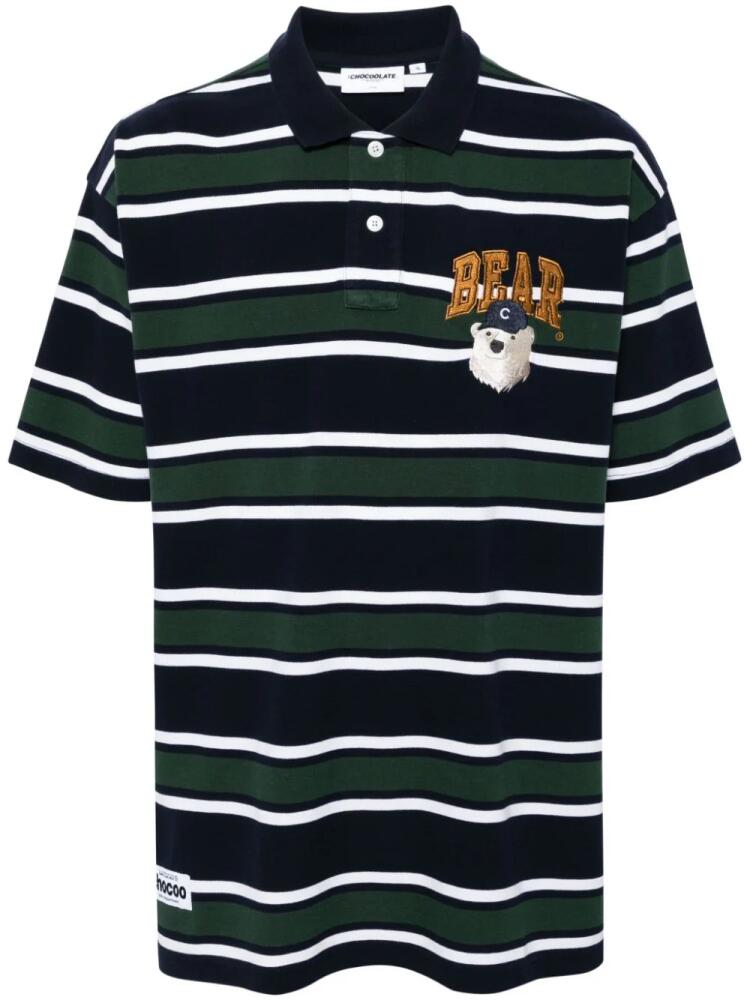 CHOCOOLATE bear-patch striped cotton polo shirt - Blue Cover