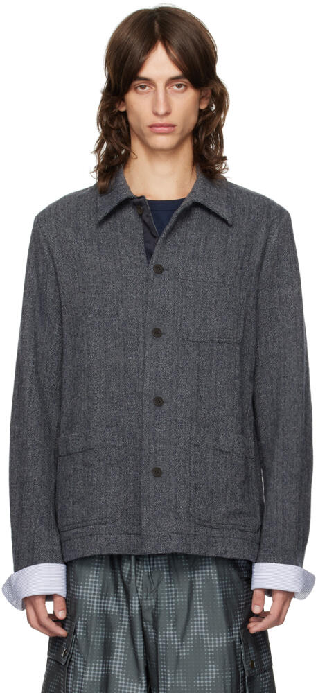 Dries Van Noten Blue Tweed Overshirt Cover