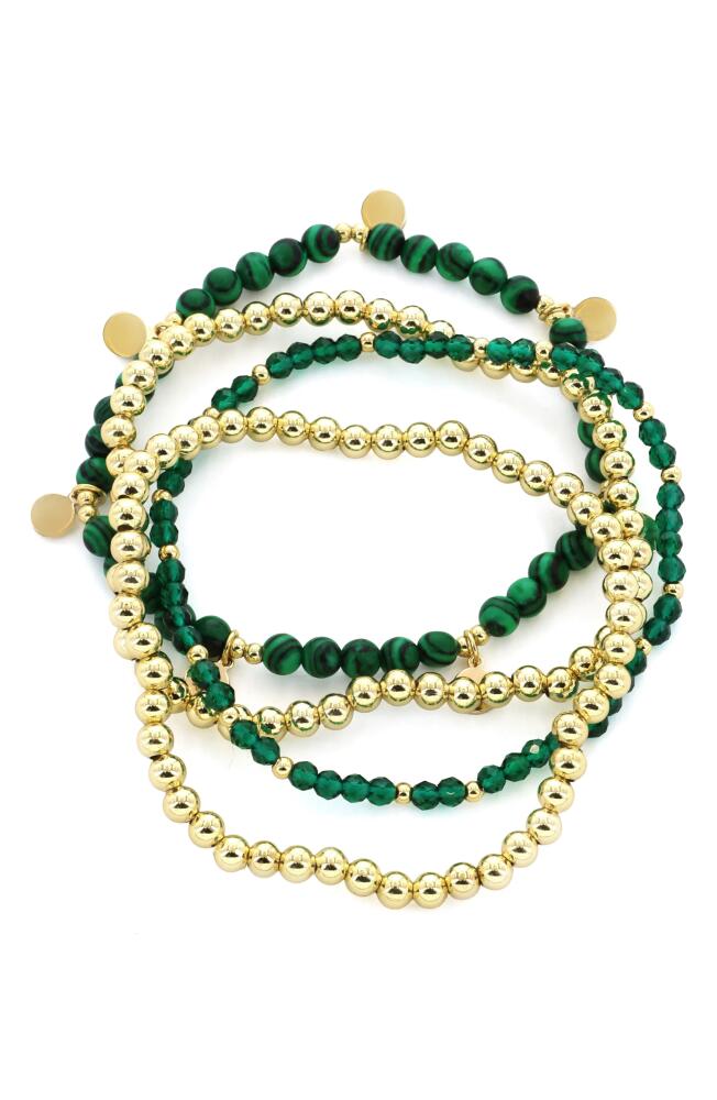 Panacea Set of 4 Malachite & Crystal Beaded Stretch Bracelets in Green Cover