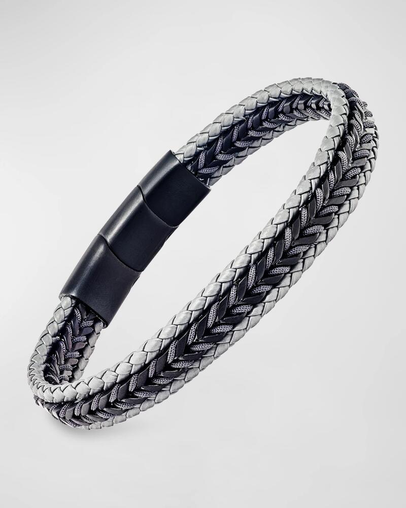 Link Up Men's Woven Leather and Stainless Steel Bracelet Cover