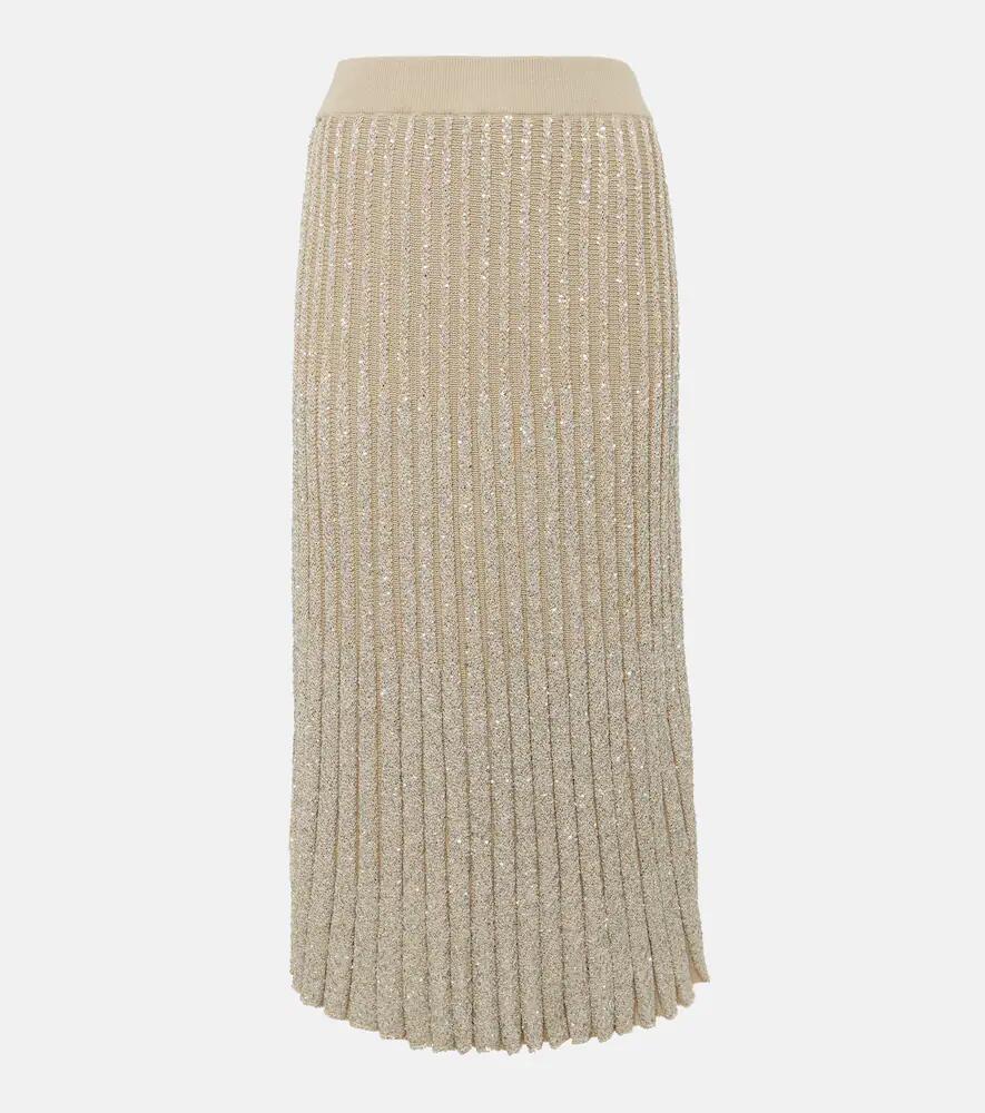 Brunello Cucinelli Embellished pleated knit midi skirt Cover