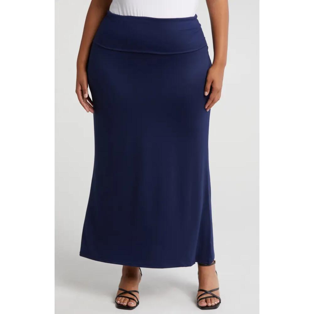 24seven Comfort Apparel Comfortable Foldover Skirt in Navy Cover