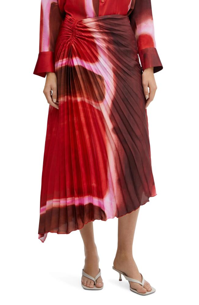 MANGO Rothko Print Asymmetric Midi Skirt in Red Cover