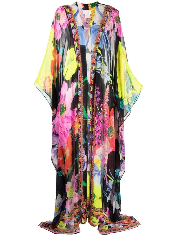 Camilla floral-print silk robe - Black Cover