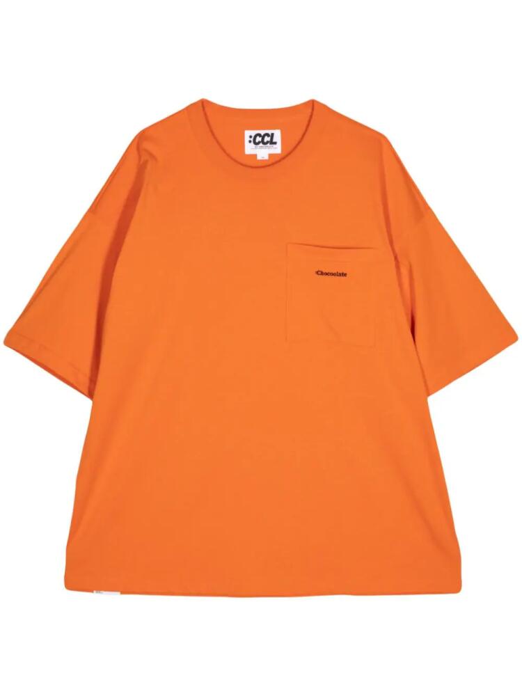 CHOCOOLATE logo-embroidered cotton T-shirt - Orange Cover