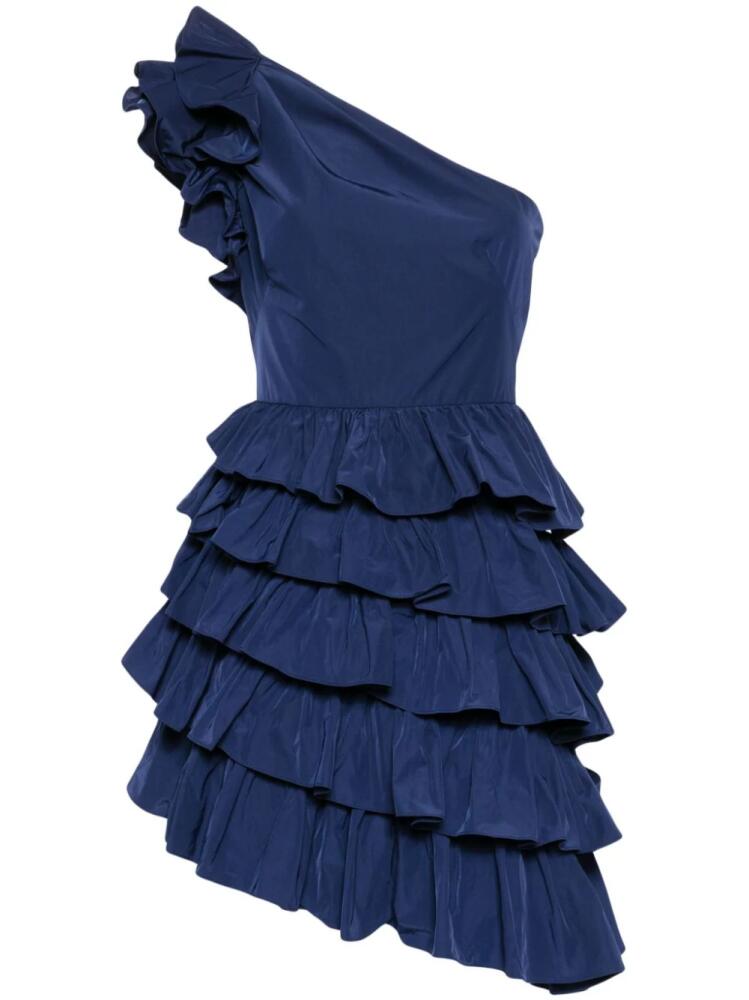 Marchesa Notte taffeta one-shoulder tiered mini dress - Blue Cover