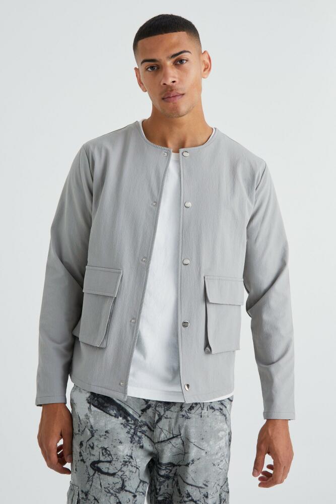 Mens Collarless Technical Stretch Bomber - Grey Cover