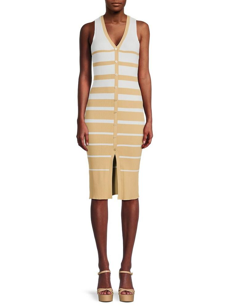 Design 365 Women's Stripe Sleeveless Sweater Dress - Fawn Combo Cover