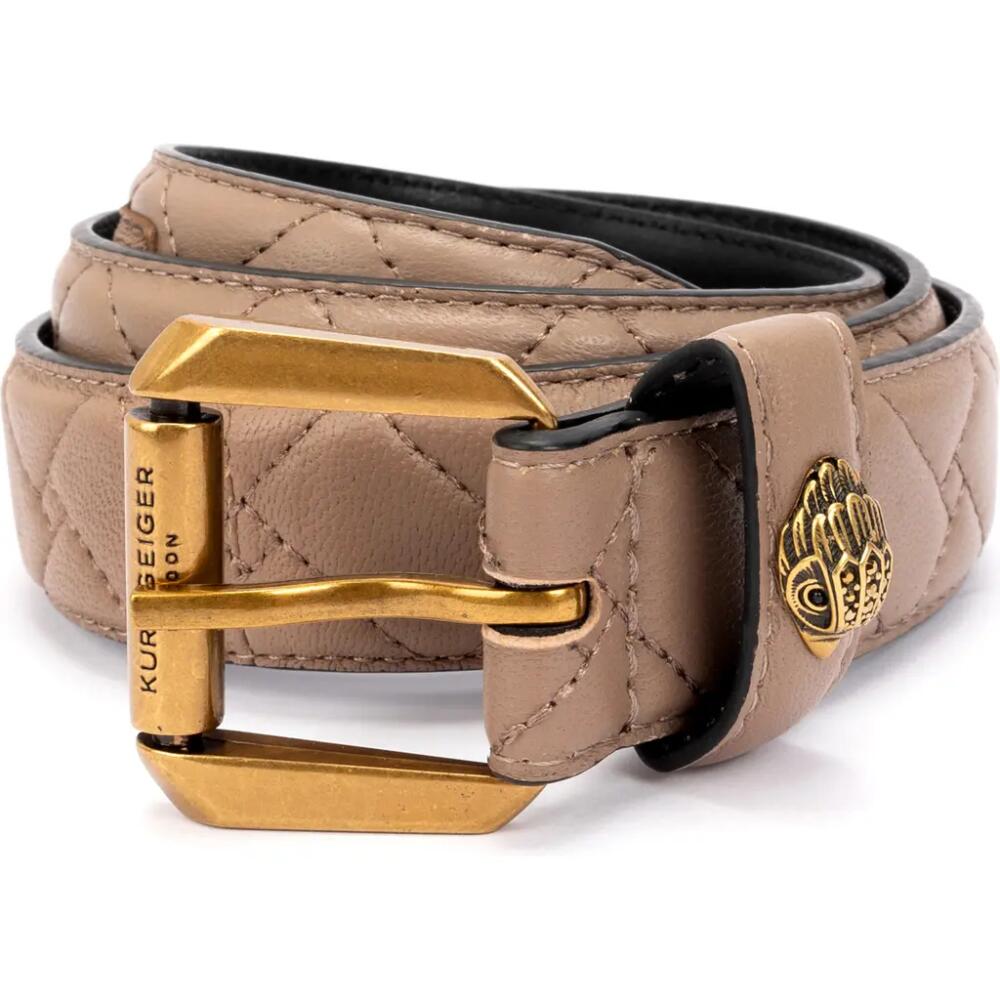 Kurt Geiger London Micro Quilt Leather Belt in Mushroom/Antique Brass Cover