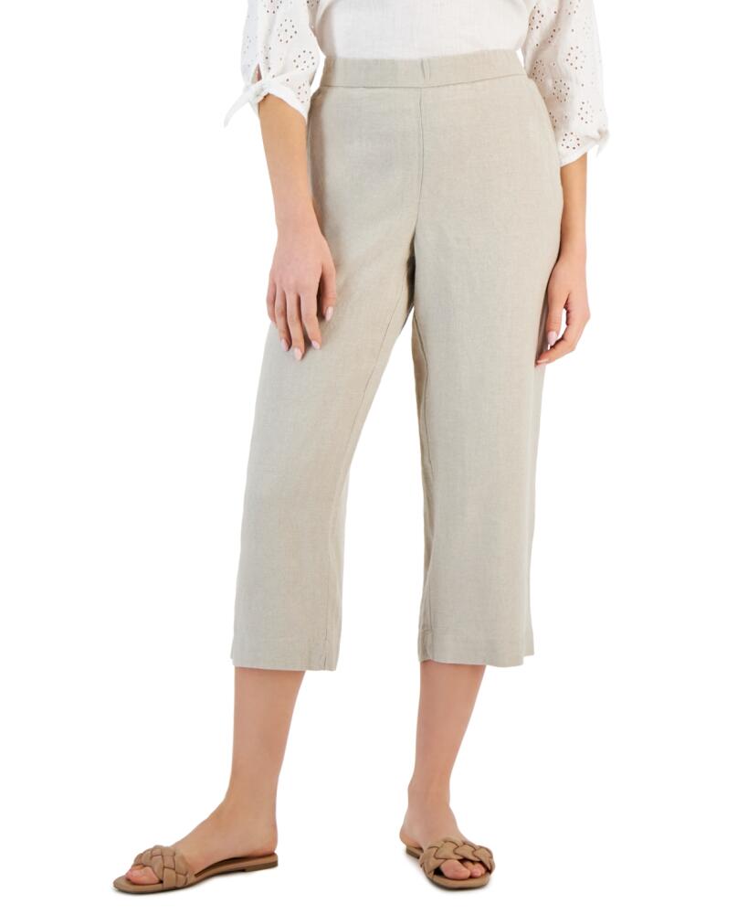 Charter Club Women's 100% Linen Solid Cropped Pull-On Pants, Created for Macy's - CC Flax Cover