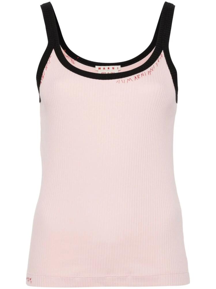 Marni logo-embroidered ribbed tank top - Pink Cover