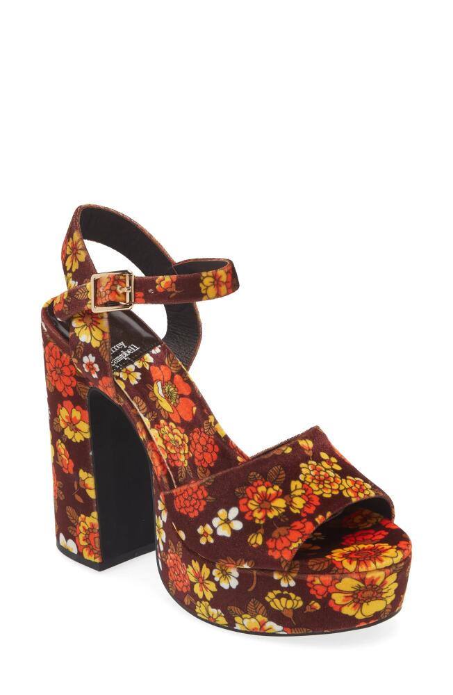 Jeffrey Campbell Summers Platform Sandal in Brown 70S Velvet Floral Cover