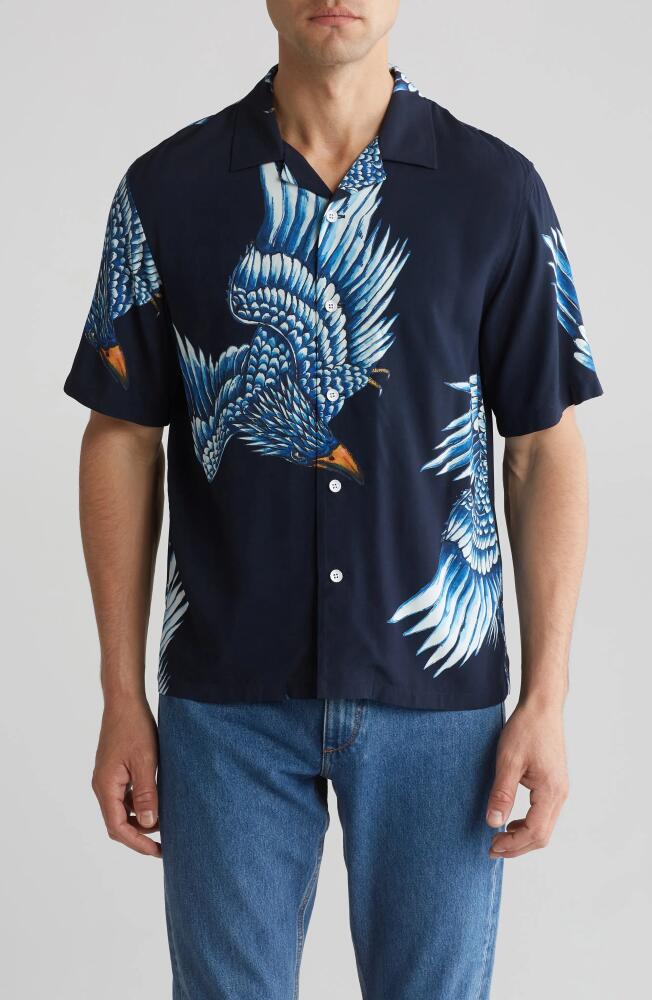 rag & bone Avery Print Camp Shirt in Navy Eagle Cover