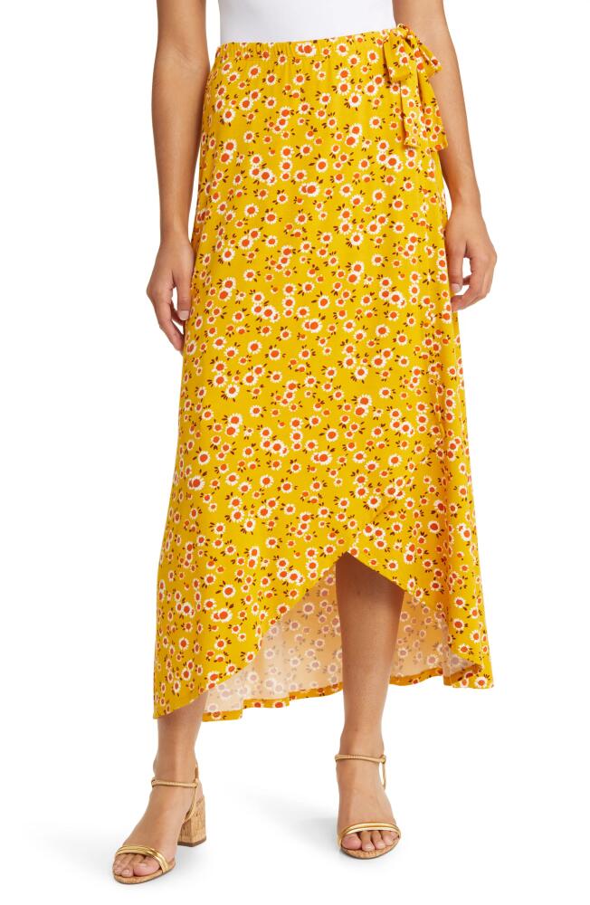 Loveappella Floral Jersey Faux Wrap Skirt in Sunflower Cover