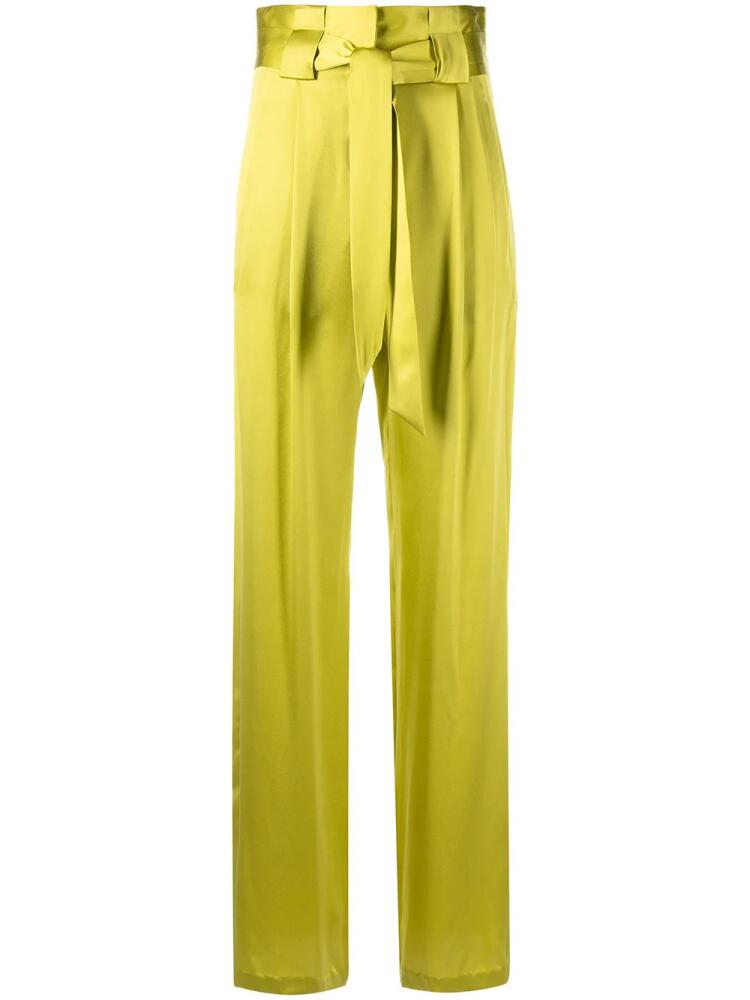 Michelle Mason high-waisted pleated silk trousers - Green Cover