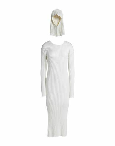 European Culture Woman Midi dress Ivory Cotton, Wool Cover