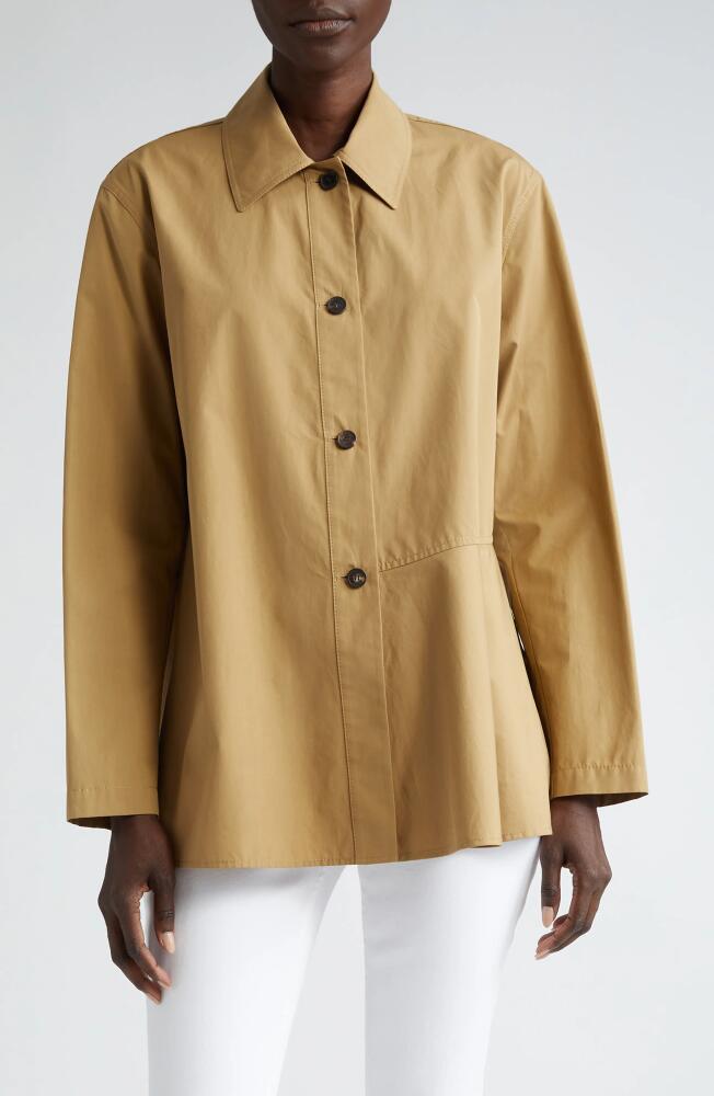 Lafayette 148 New York Flounced Hem Cotton Poplin Shirt Jacket in Cadet Khaki Cover