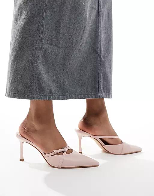 Public Desire Cassanova pointed strappy heeled mules with buckles in pink Cover