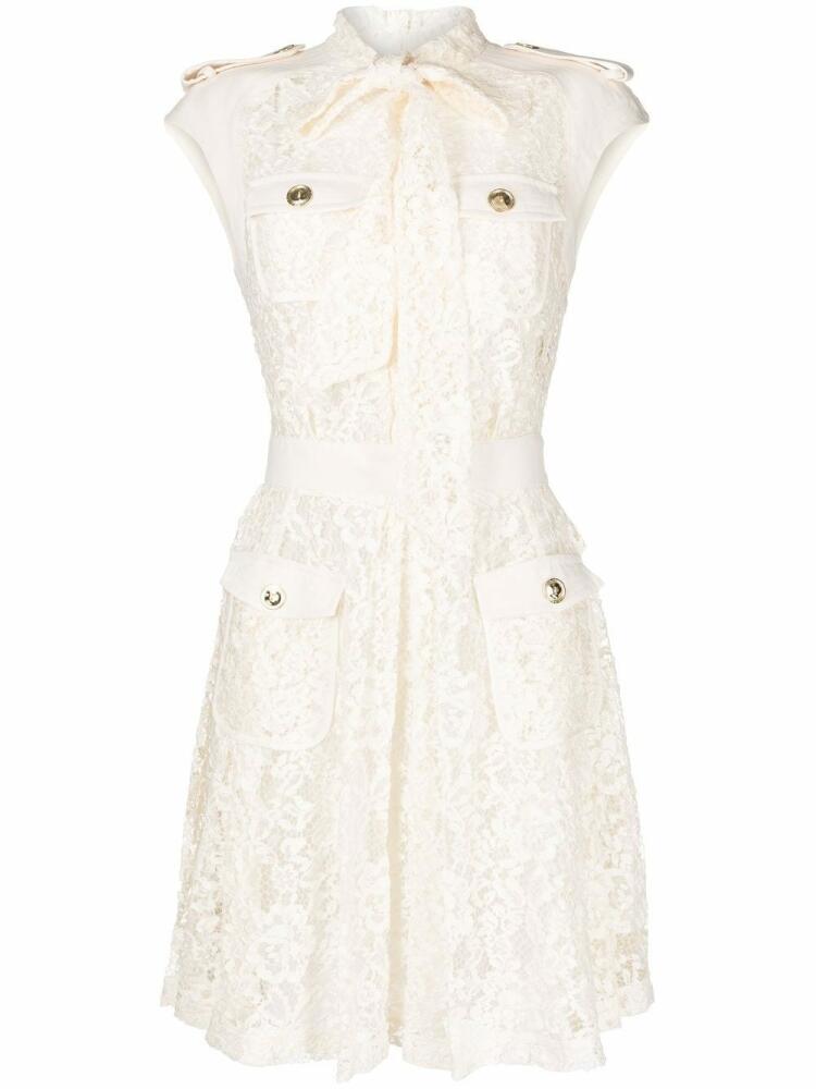 Zuhair Murad pussy-bow lace mini dress - White Cover