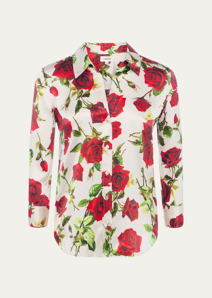 L'Agence Rose-Printed Dani Silk Blouse Cover