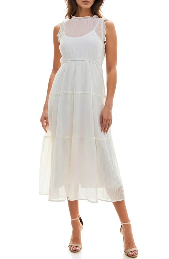 Socialite Crinkle Tiered Sleeveless Midi Dress in Egret Cover