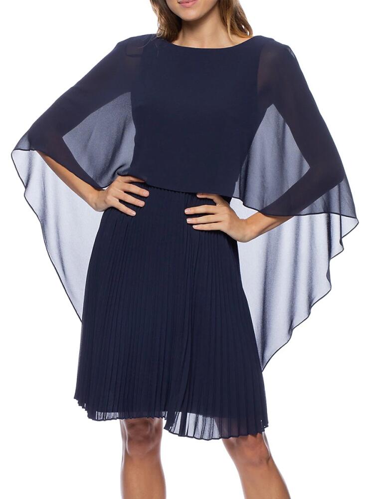 Marina Women's Capelet Pleated Chiffon Dress - Navy Cover