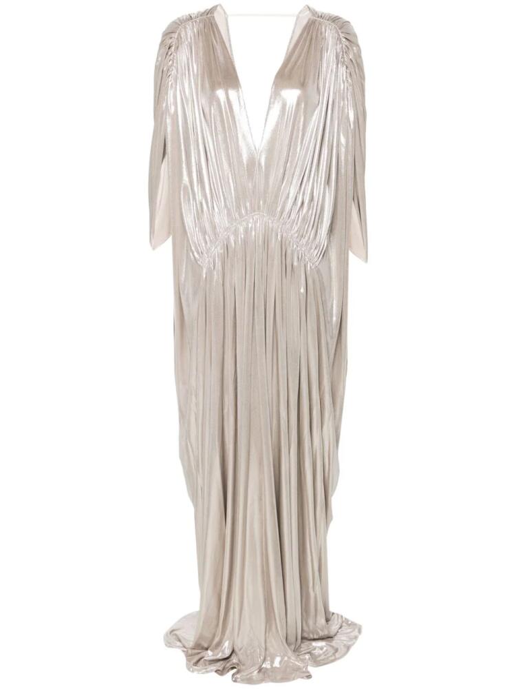 Genny lamé-effect pleated gown - Silver Cover