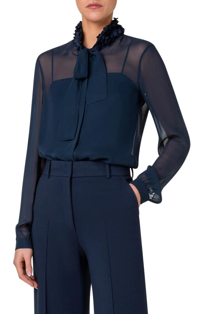 Akris punto Petal Collar Georgette Shirt in Ink Cover