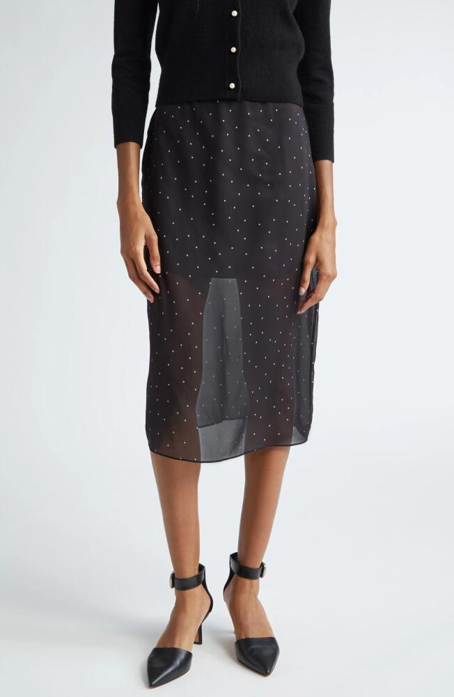 Vince Polka Dot Sheer Stretch Silk Midi Skirt in Black/Grey Cover