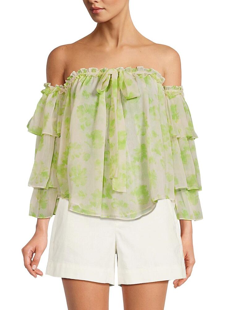 Misa Los Angeles Women's Ditte Ruffle Off Shoulder Blouse - White Green Cover