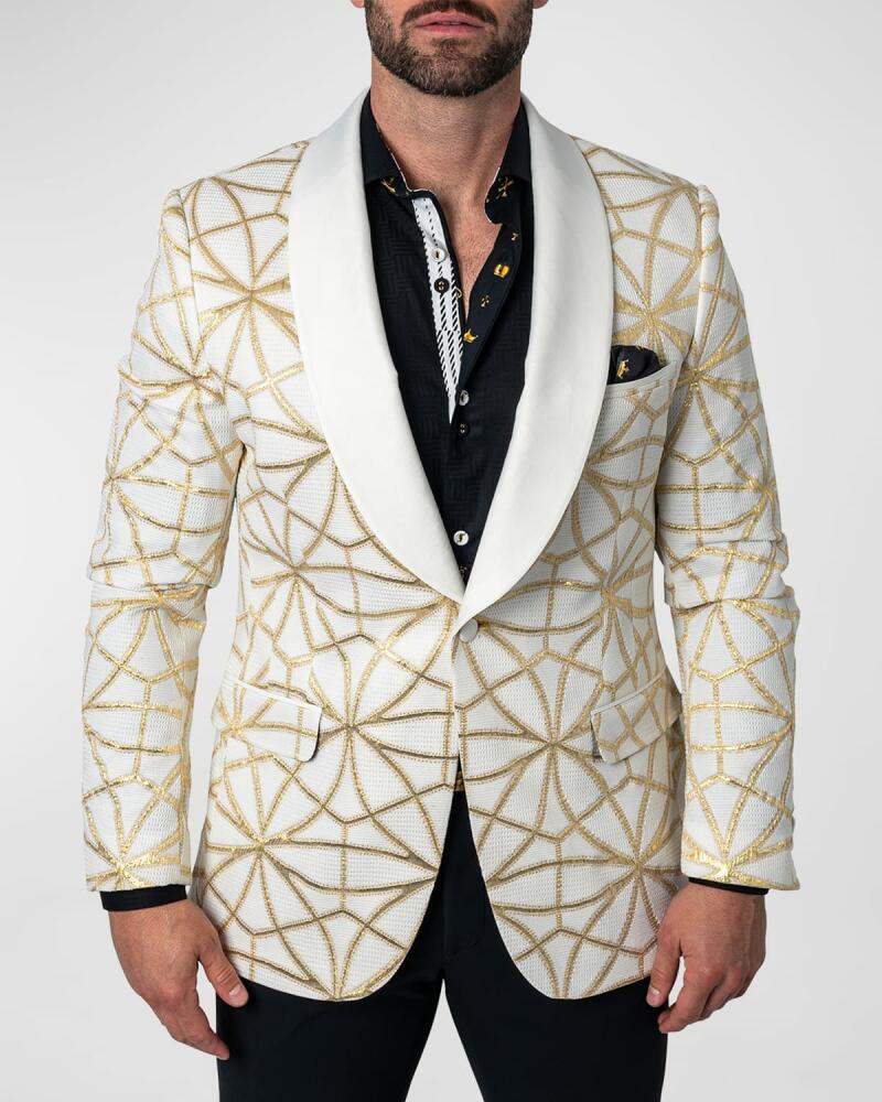 Maceoo Men's Metallic Patterned Shawl Blazer Cover