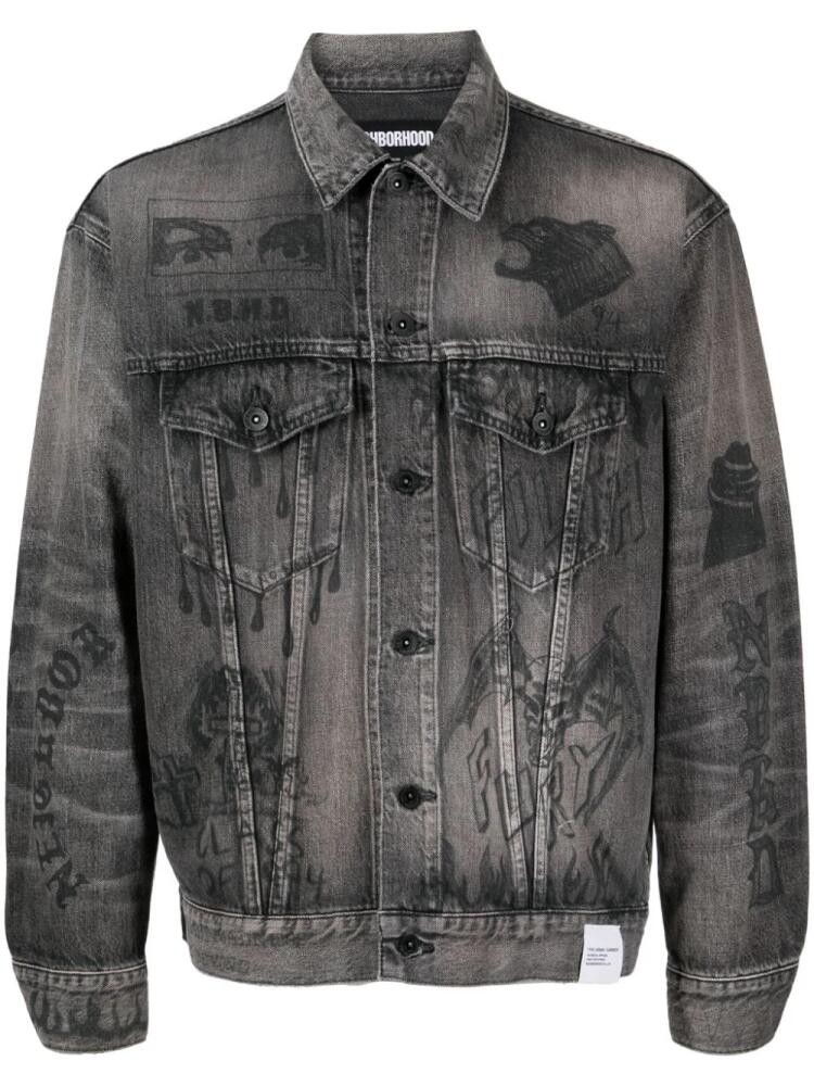 Neighborhood Type-3 graphic-print denim jacket - Grey Cover