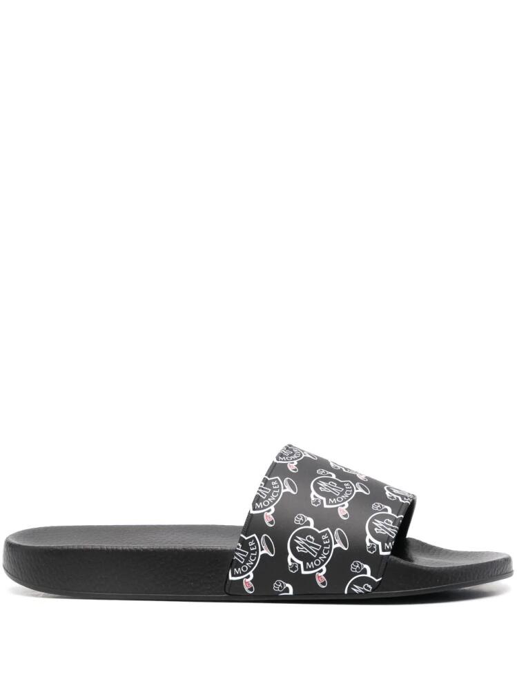 Moncler logo-print open-toe slides - Black Cover