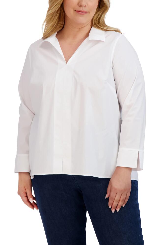 Foxcroft Agnes Smocked Cuff Blouse in White Cover