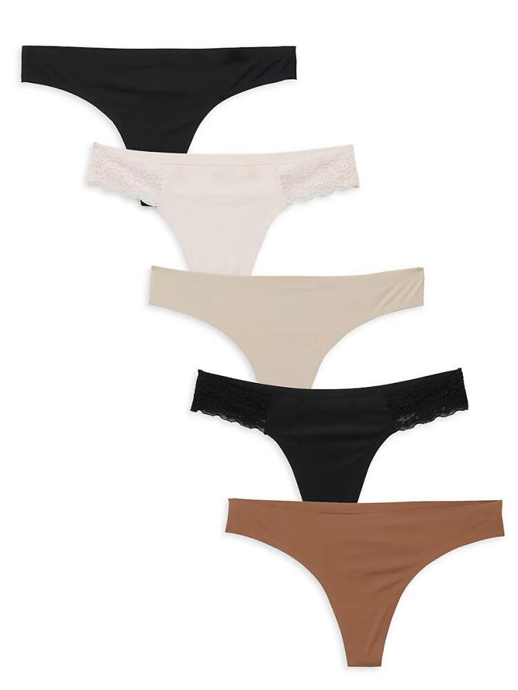 AVA & AIDEN Women's 5-Pack Solid Thongs - Neutral Combo Cover