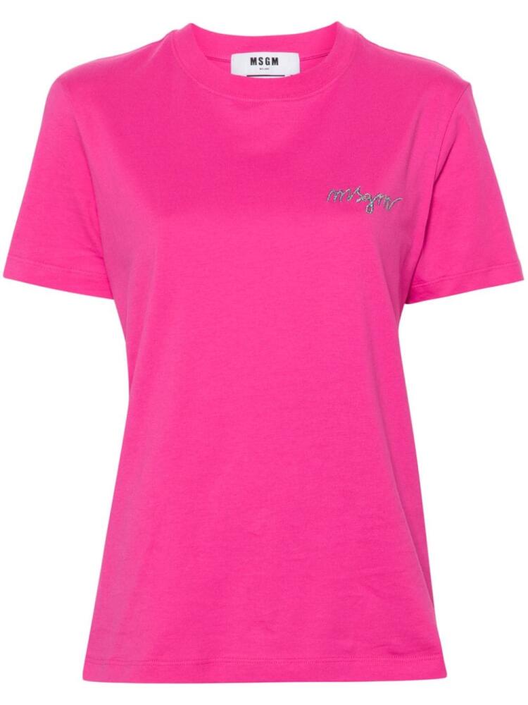 MSGM embroidered-logo cotton T-shirt - Pink Cover