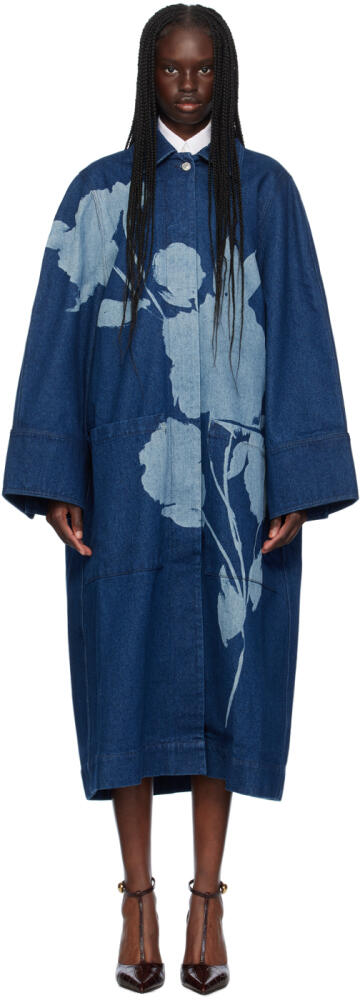 Erdem Indigo Floral Denim Coat Cover