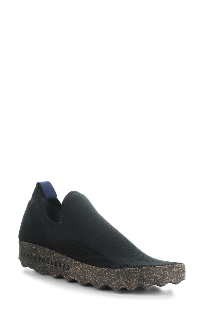 Asportuguesas by Fly London Clip Slip-On Sneaker in Black Recycled Knit Cover