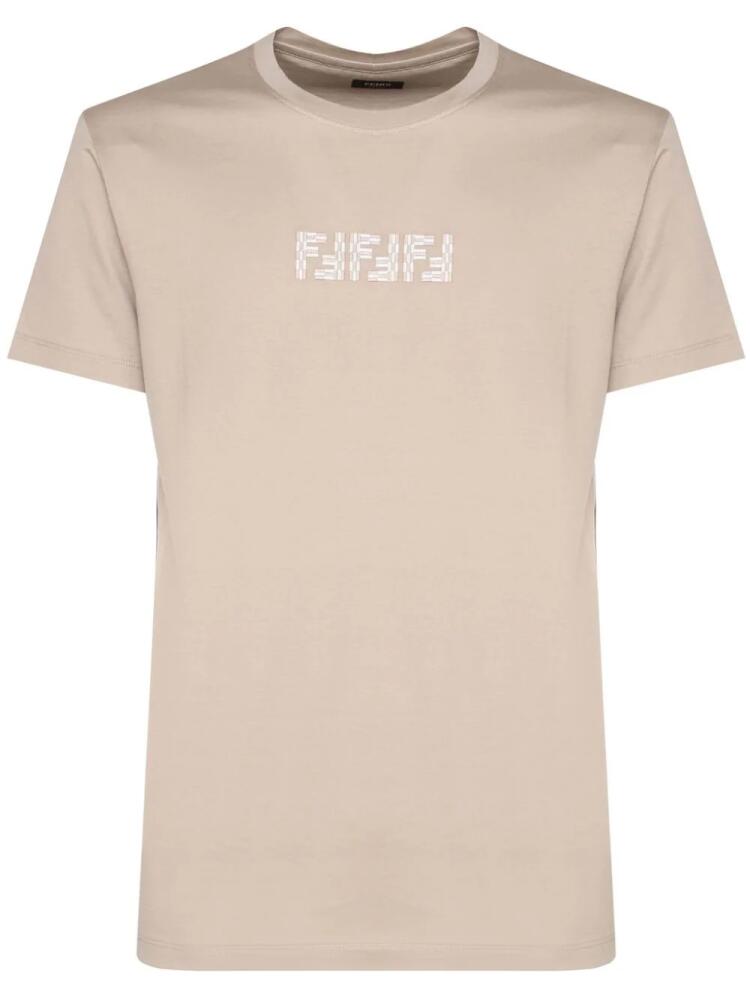 FENDI embroidered-logo cotton t-shirt - Neutrals Cover