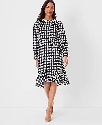 Ann Taylor Houndstooth Flounce Flare Dress Cover