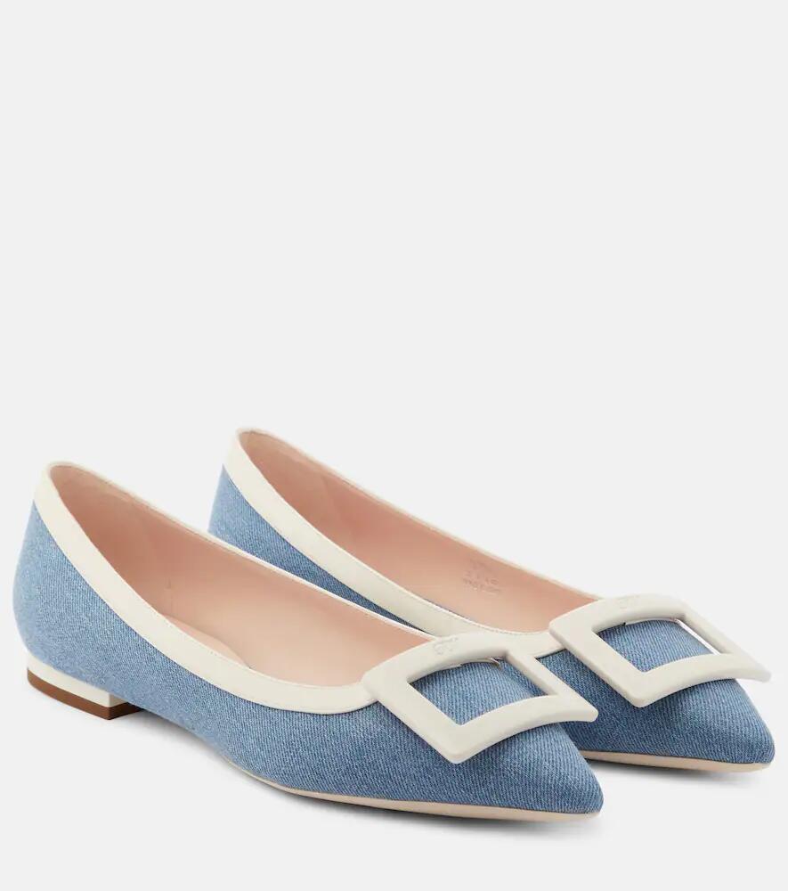 Roger Vivier Leather-trimmed denim ballet flats Cover