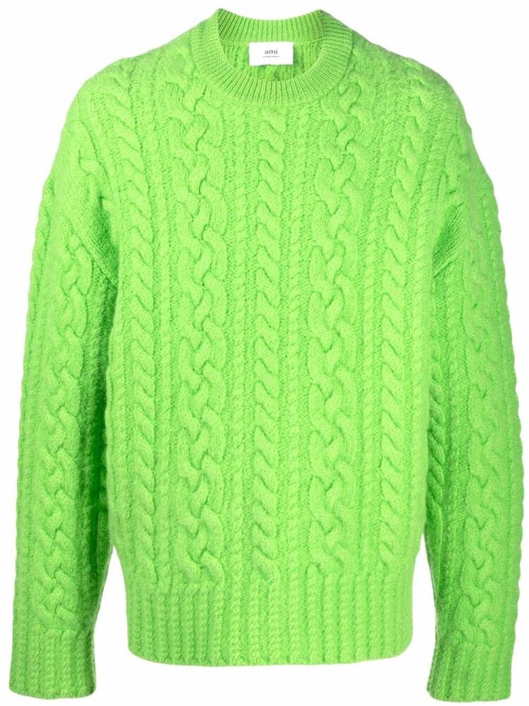 AMI Paris cable-knit crew-neck jumper - Green Cover