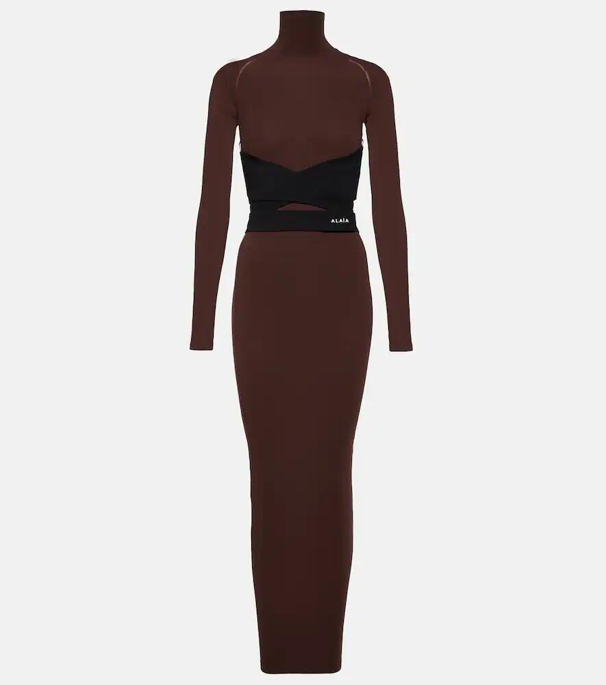 Alaïa Belted jersey turtleneck maxi dress Cover