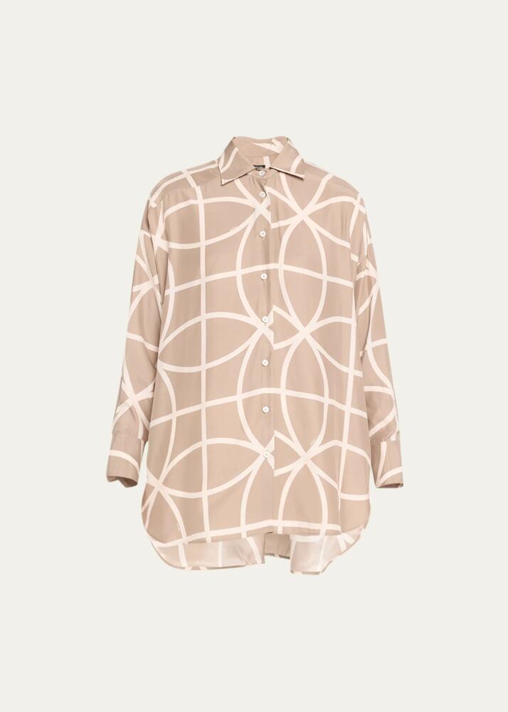 Kiton Abstract-Print Button Down Silk Blouse Cover