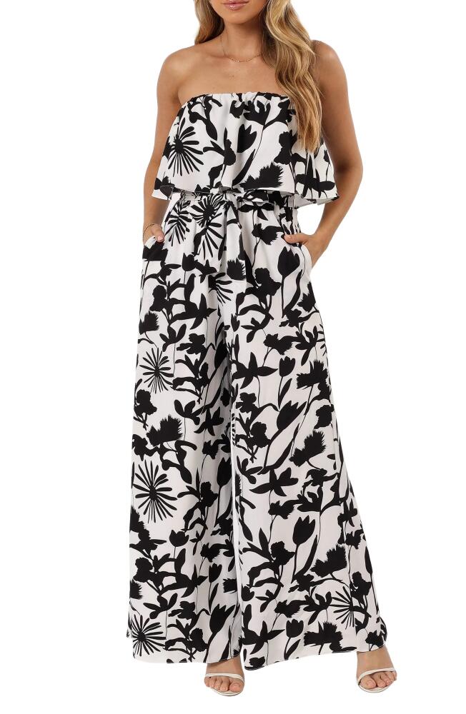 Petal & Pup Torie Strapless Wide Leg Jumpsuit in Black Floral Cover